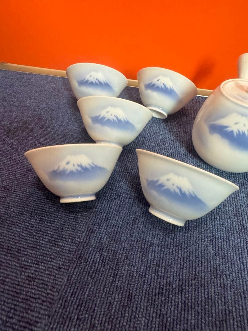 1836 深川製磁 富士山文 茶器セット 急須1客 湯呑5客