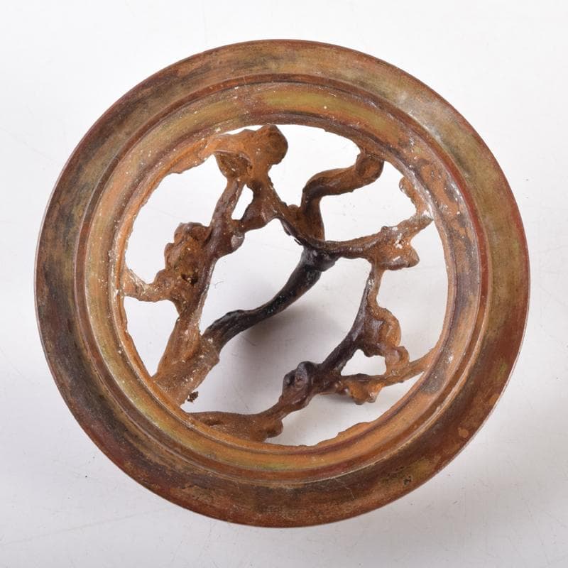 高岡銅器　三好三治造　蝋型鋳銅　花草文香炉　共布共箱　V　6971