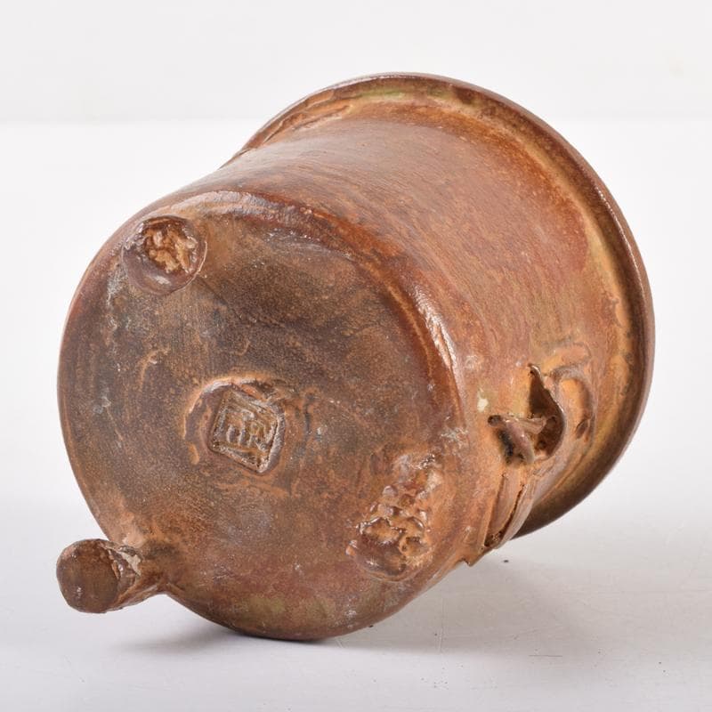 高岡銅器　三好三治造　蝋型鋳銅　花草文香炉　共布共箱　V　6971