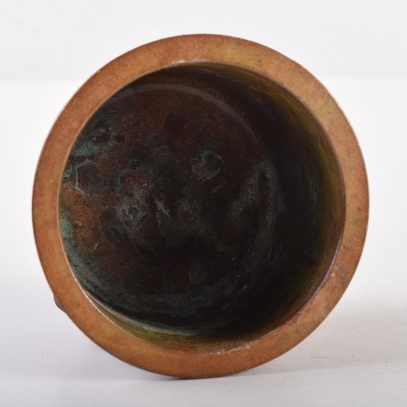 高岡銅器　三好三治造　蝋型鋳銅　花草文香炉　共布共箱　V　6971