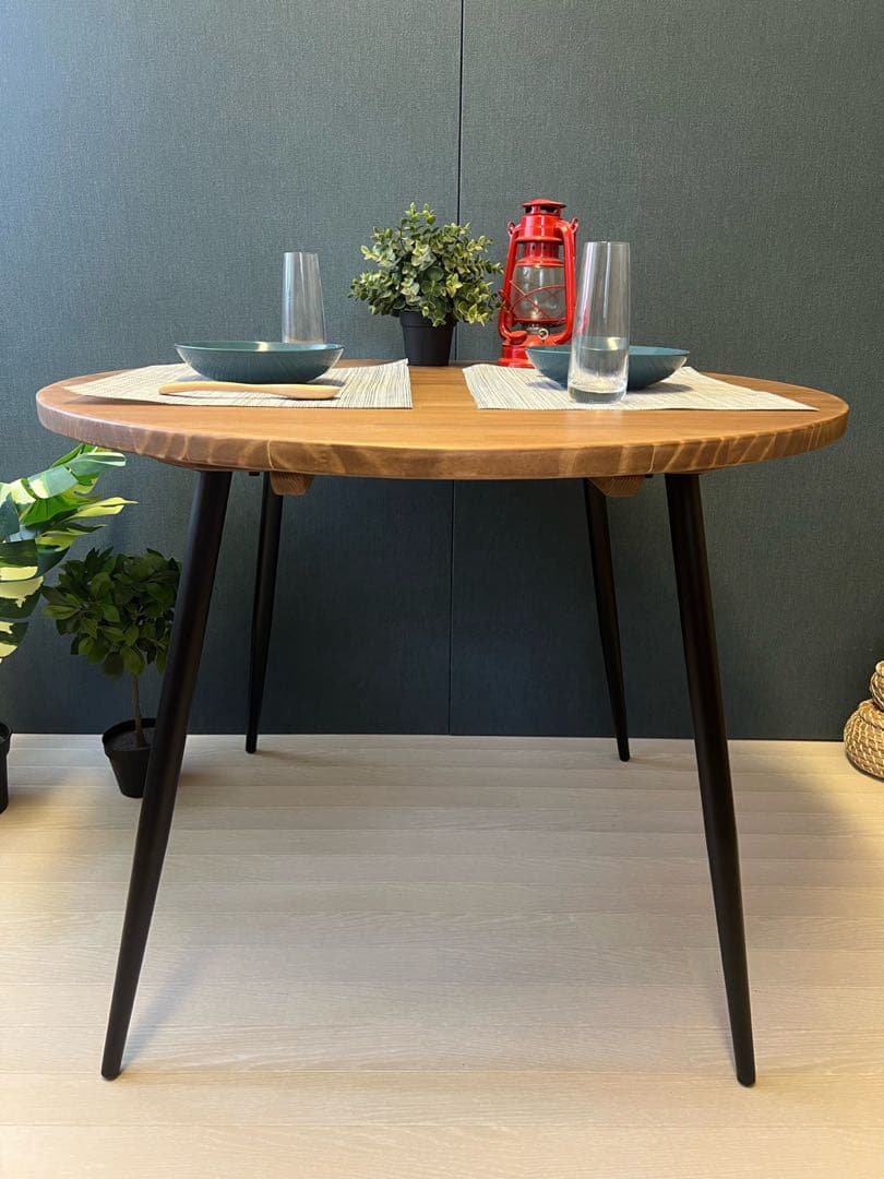 オーダー】 テーブル 正方形 80cm パイン ウォルナット調 ボルト連結脚