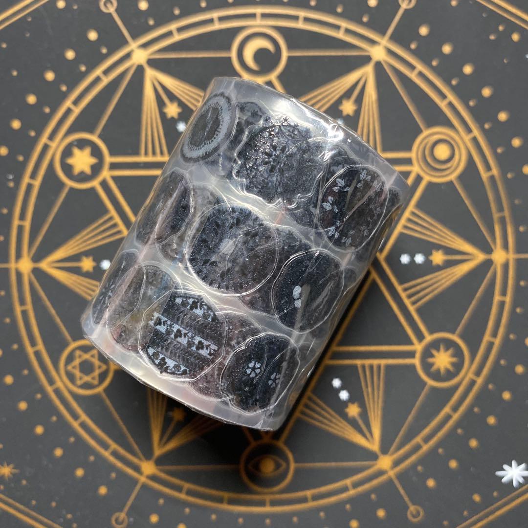 8813】海外 マステ 5m巻売り PETカッティング レース 円形 黒