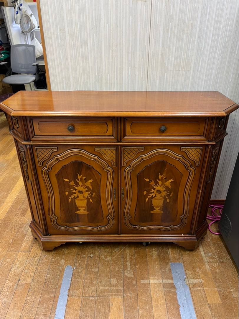木製 サイドボード キャビネット アンティーク家具 イタリア 象嵌細工