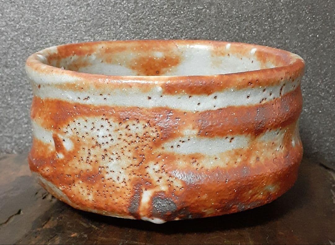 日展作家】志野焼 河合竹彦 造 鼠志野 大振り 茶碗 共箱 栞附属