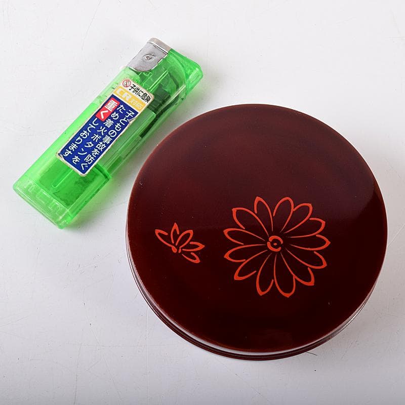 茶道具　岡本漆専堂造　留塗　菊ノ画　丸香合　八幡宗豊花押　共箱　C　R7965