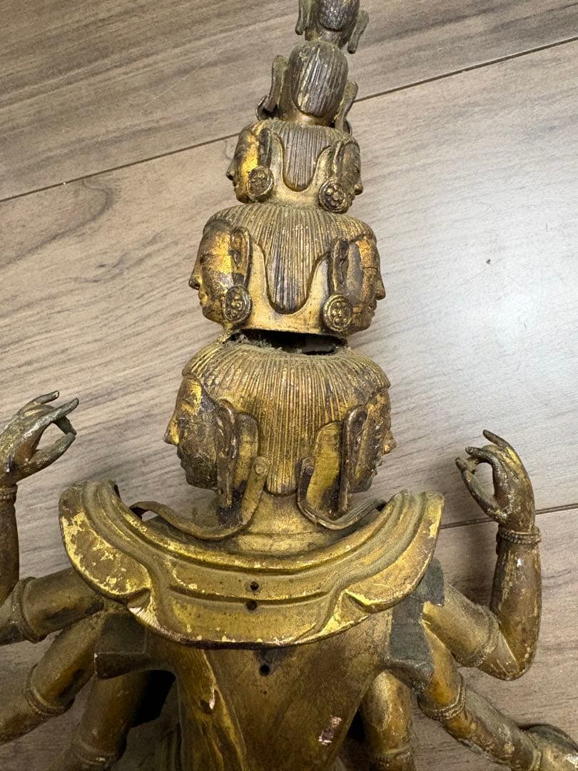 八臂十一面塗金観音立像 古銅製 清時代 古董 重約