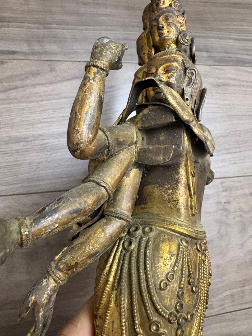 八臂十一面塗金観音立像 古銅製 清時代 古董 重約