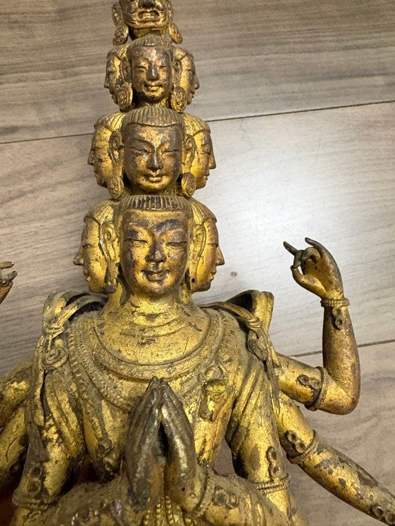 八臂十一面塗金観音立像 古銅製 清時代 古董 重約