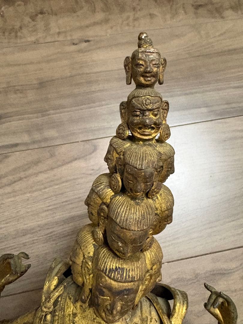 八臂十一面塗金観音立像 古銅製 清時代 古董 重約