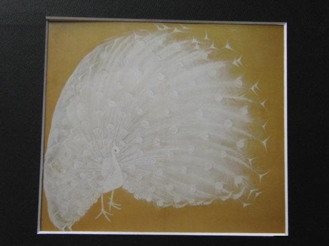 小畠鼎子、【白孔雀】、希少な額装用画集より、新品額装付、状態良好