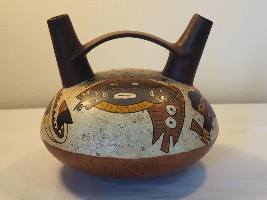 アーチ型(橋型双注口）土器 ナスカ 儀礼用 南米 ペルー 古代アンデス -KA