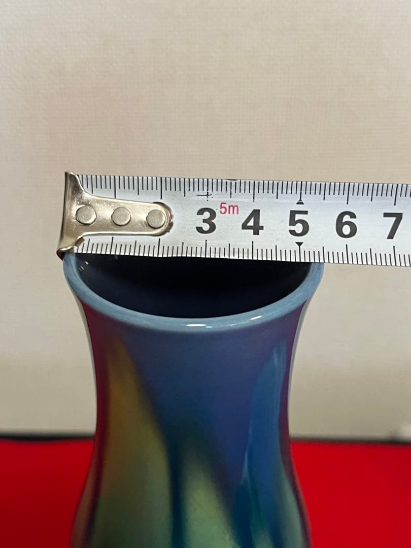 人間国宝  三代 徳田八十吉  碧明釉 花入 管理T223 共箱 共布 陶歴付