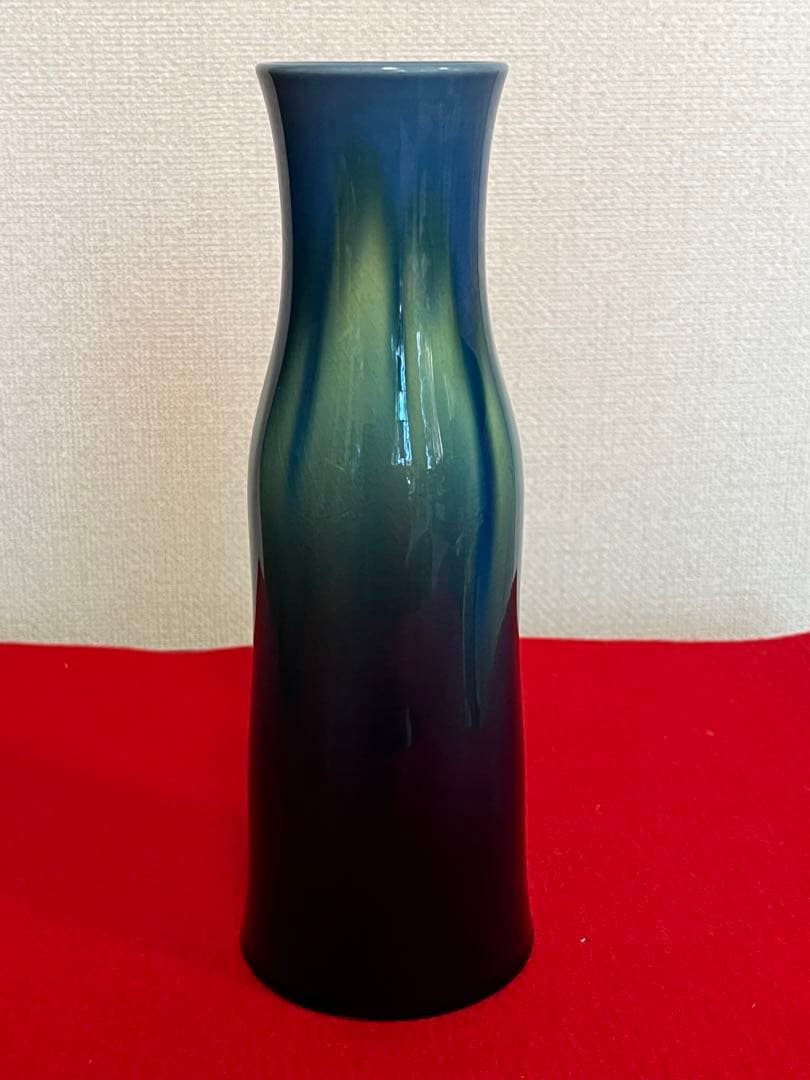 人間国宝  三代 徳田八十吉  碧明釉 花入 管理T223 共箱 共布 陶歴付