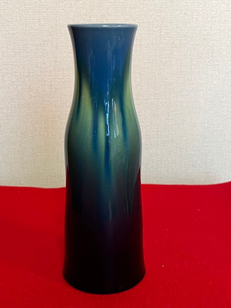 人間国宝  三代 徳田八十吉  碧明釉 花入 管理T223 共箱 共布 陶歴付