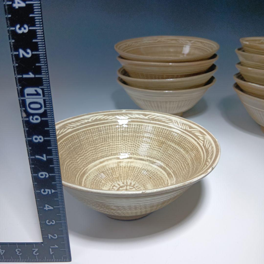 茶道具 廣州窯 三島手 数茶碗10客 共箱 未使用品 美品
