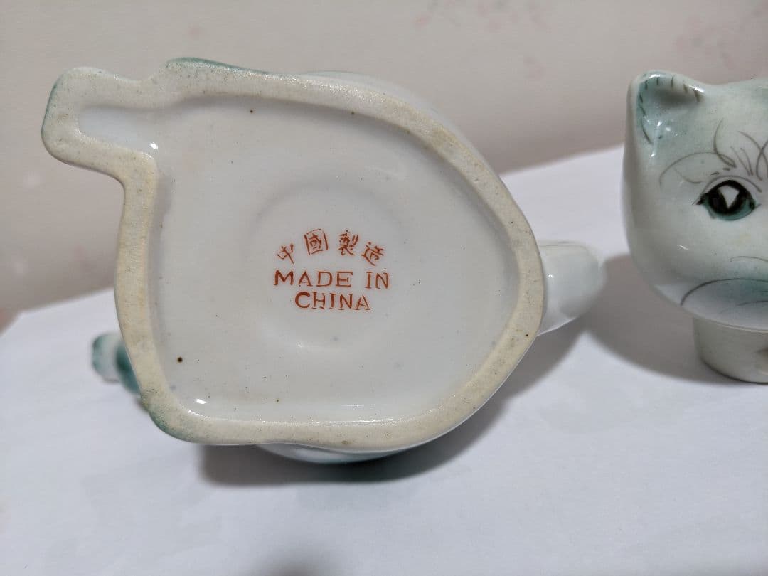 ♢中国 古玩 招き猫 自在 猫形 水注 急須 茶道具 置物飾り 骨董品 古