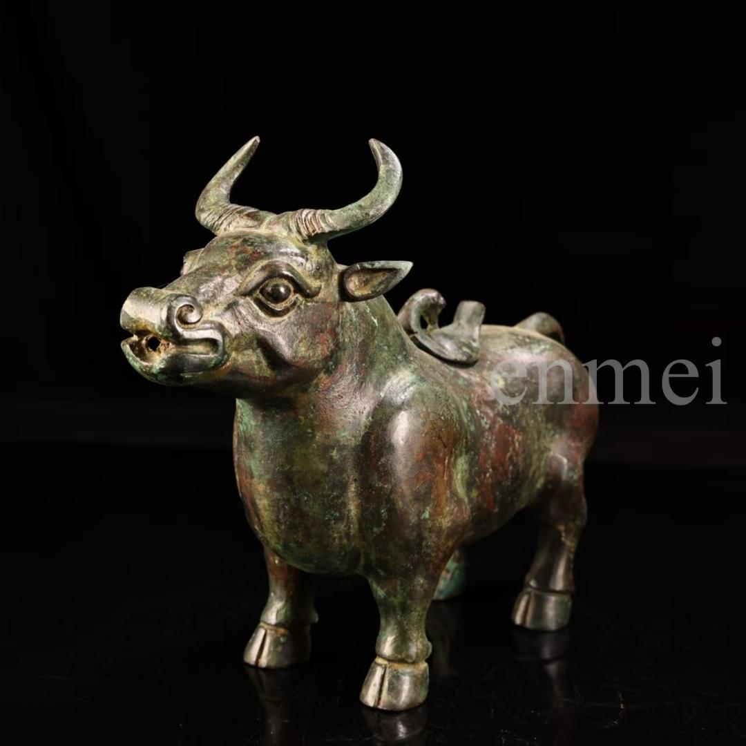 中国古美術 下鄕収集 青銅製牛尊 殷風 鏨刻高浮彫