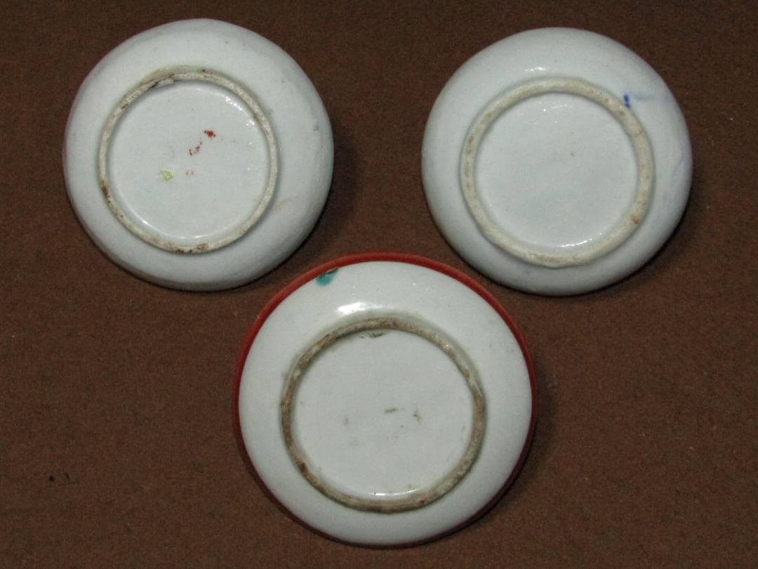 【色絵　線描き捻り紋図　油壷　三点】古伊万里