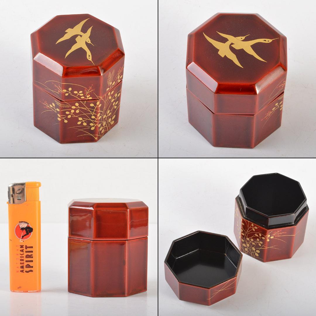 茶道具　塗師　千穂造　井伊大老好　萩に雁蒔絵　八角棗　共箱　V　5864