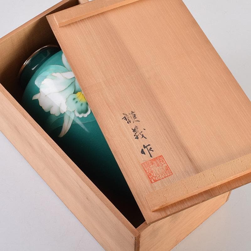 七宝焼 佐藤謨義作 水仙文 花瓶 唐木台付 共箱 V R9237 - メルカリ