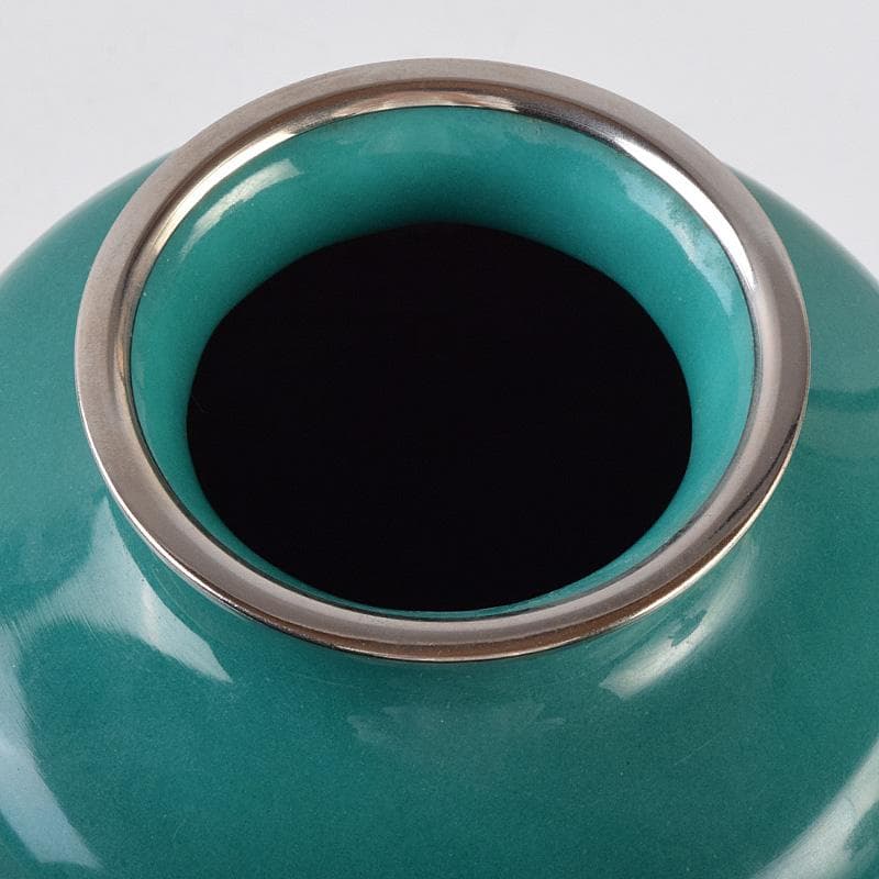 七宝焼 佐藤謨義作 水仙文 花瓶 唐木台付 共箱 V R9237