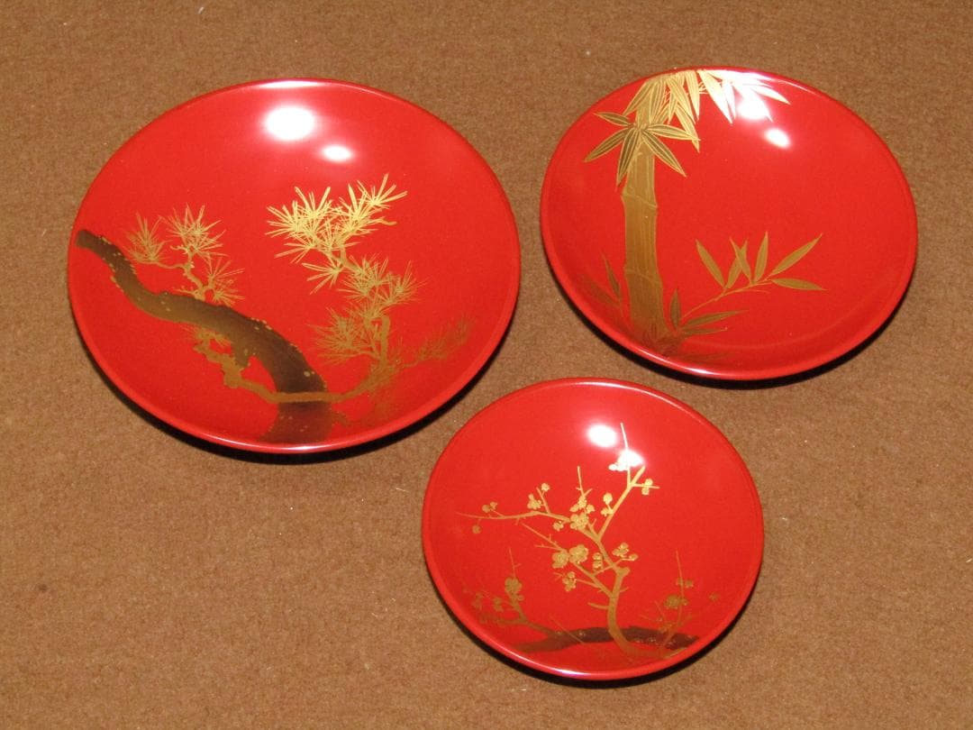 【輪島塗　蒔絵　松竹梅図　屠蘇器揃】美品　正月道具