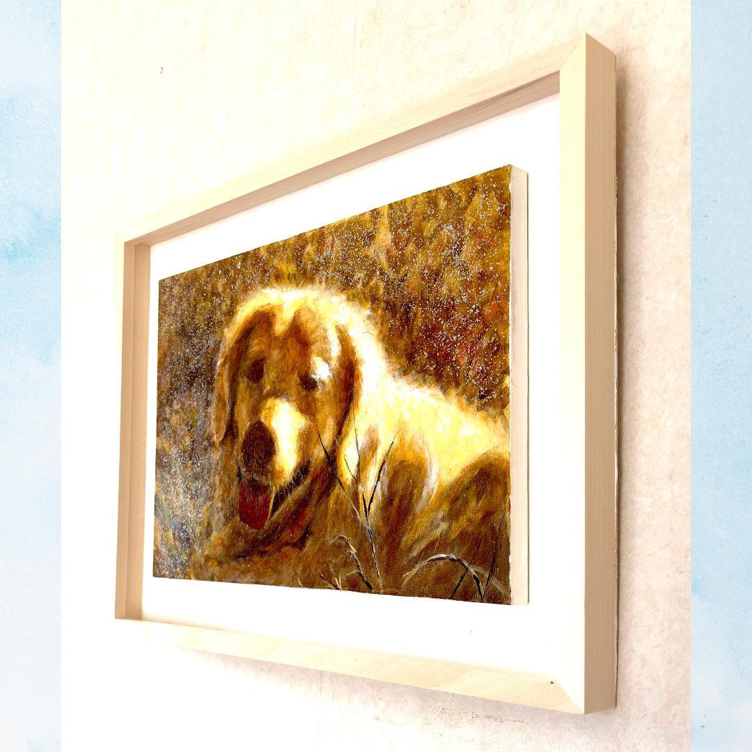犬の絵「ゴールデンレトリバー 」油彩画 フレーム付き（面版なし