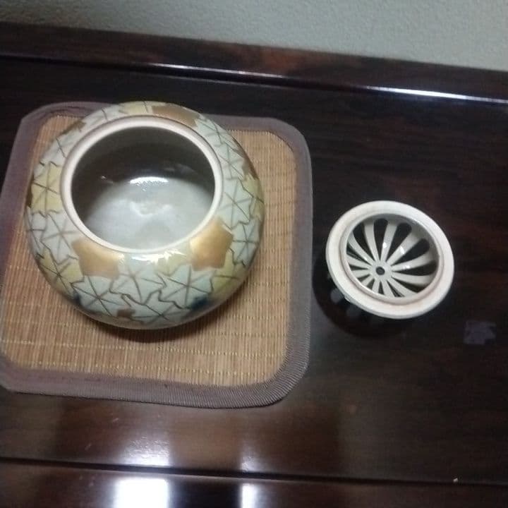 九谷焼竹田有恒七平窯秞裏萌黄金彩香炉美品