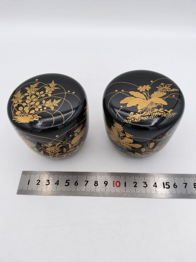 セール】b160 春秋棗 一双（春野・秋野棗）華山作 木箱入 茶道具 古物