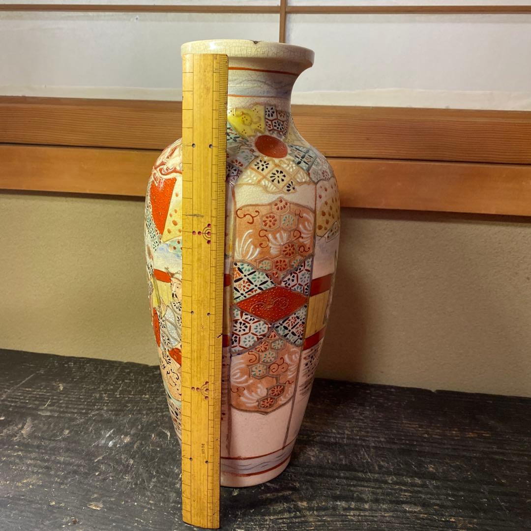 明治薩摩焼　薩摩藩武士図花瓶31cm14cm