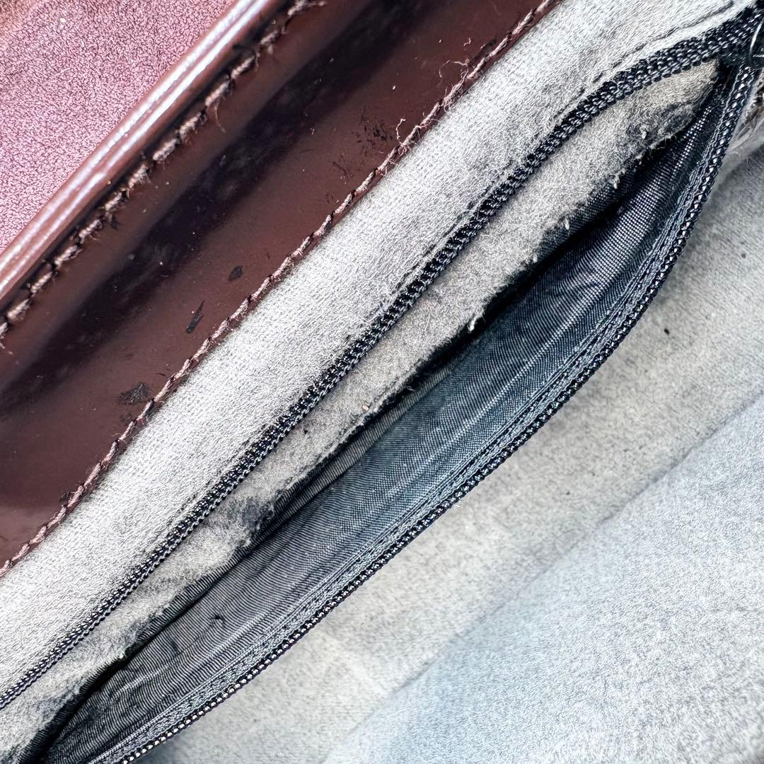 美品　GUCCI グッチ ショルダーバッグ エナメル ダークブラウン シルバー