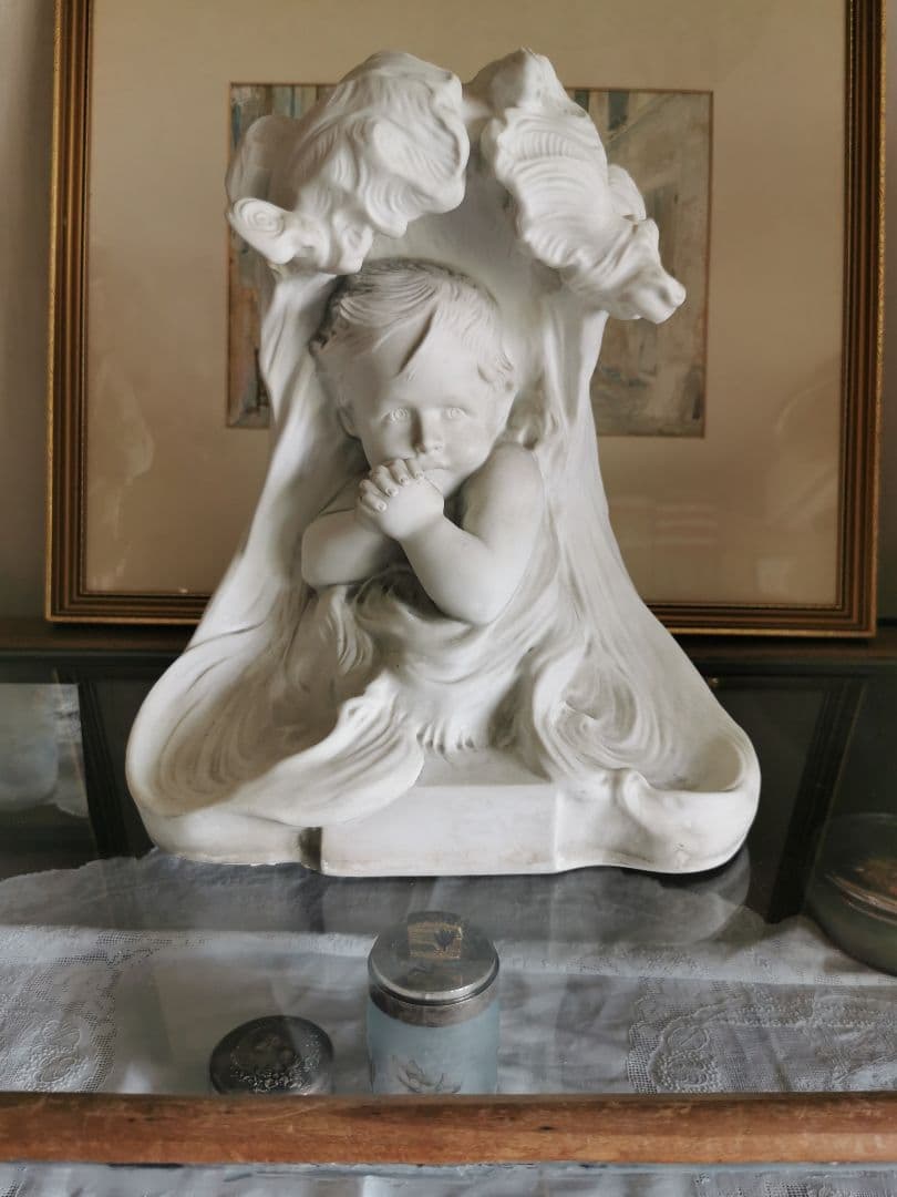 アンティークフランス 大型素焼きビスク彫像塑像 少年の祈り 作家物