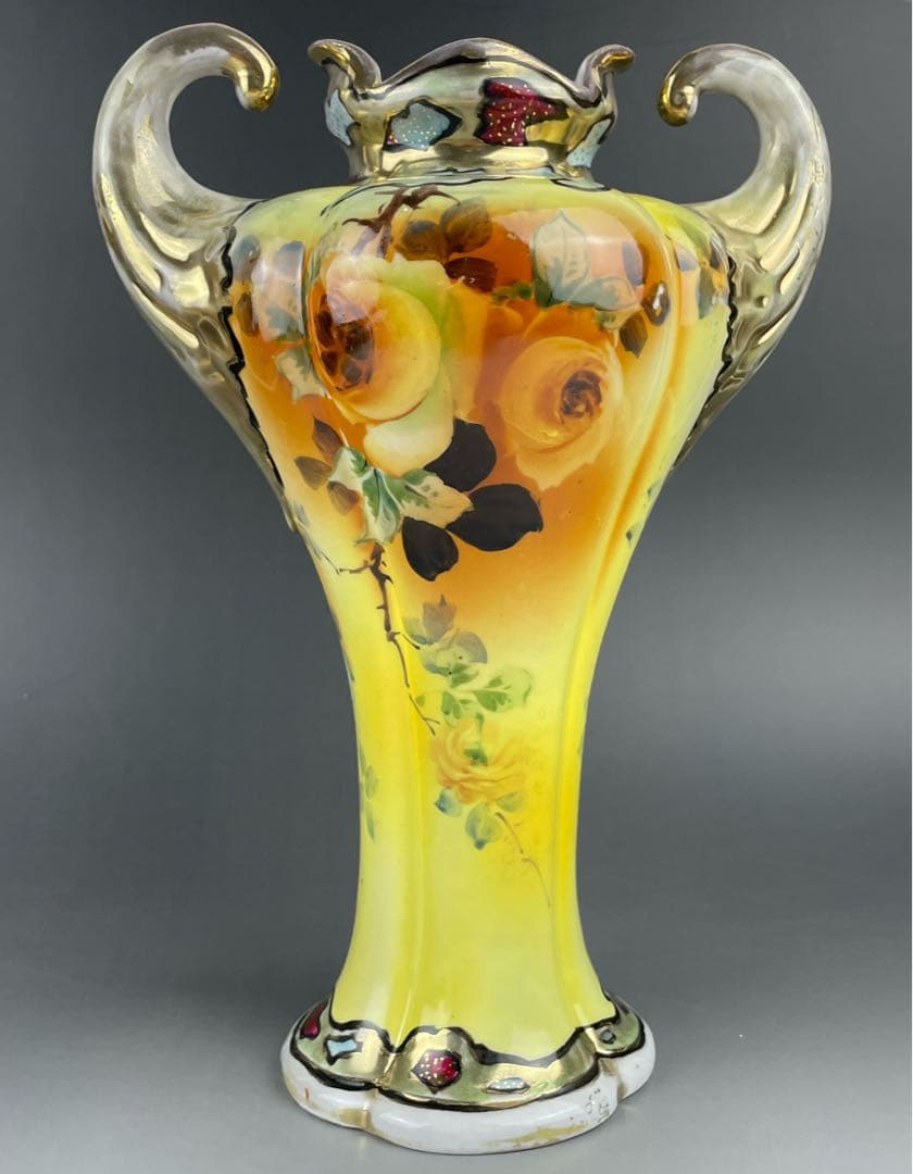 【大型】オールドノリタケ ２８．７cm 薔薇紋花瓶 金彩 金盛り マッスル