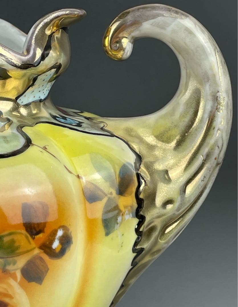 大型】オールドノリタケ 28．7cm 薔薇紋花瓶 金彩 金盛り マッスル