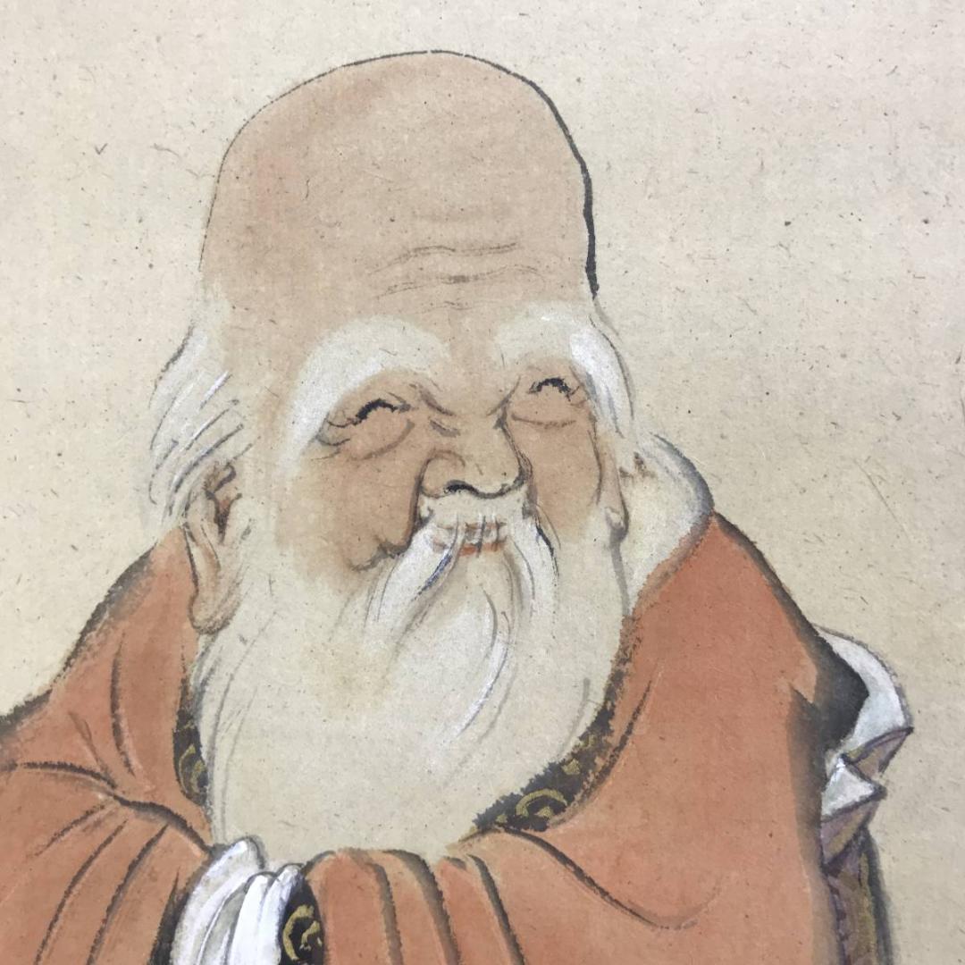 真作/佐藤古岫/南極老人図/寿老人図/人物図/横物/掛軸/名家