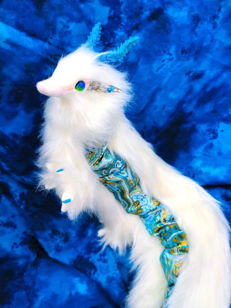 幻獣双尾天龍アートドール ハンドメイドぬいぐるみ琉球蓄光ガラス