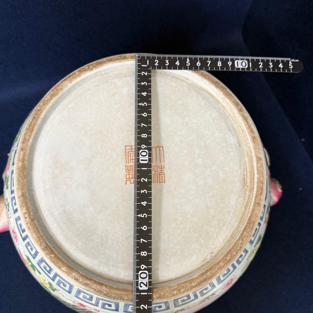 大清乾隆年製 大振り 蓋物 粉彩 桃 唐子 中国 唐物 時代 古玩 蔵出 骨董品