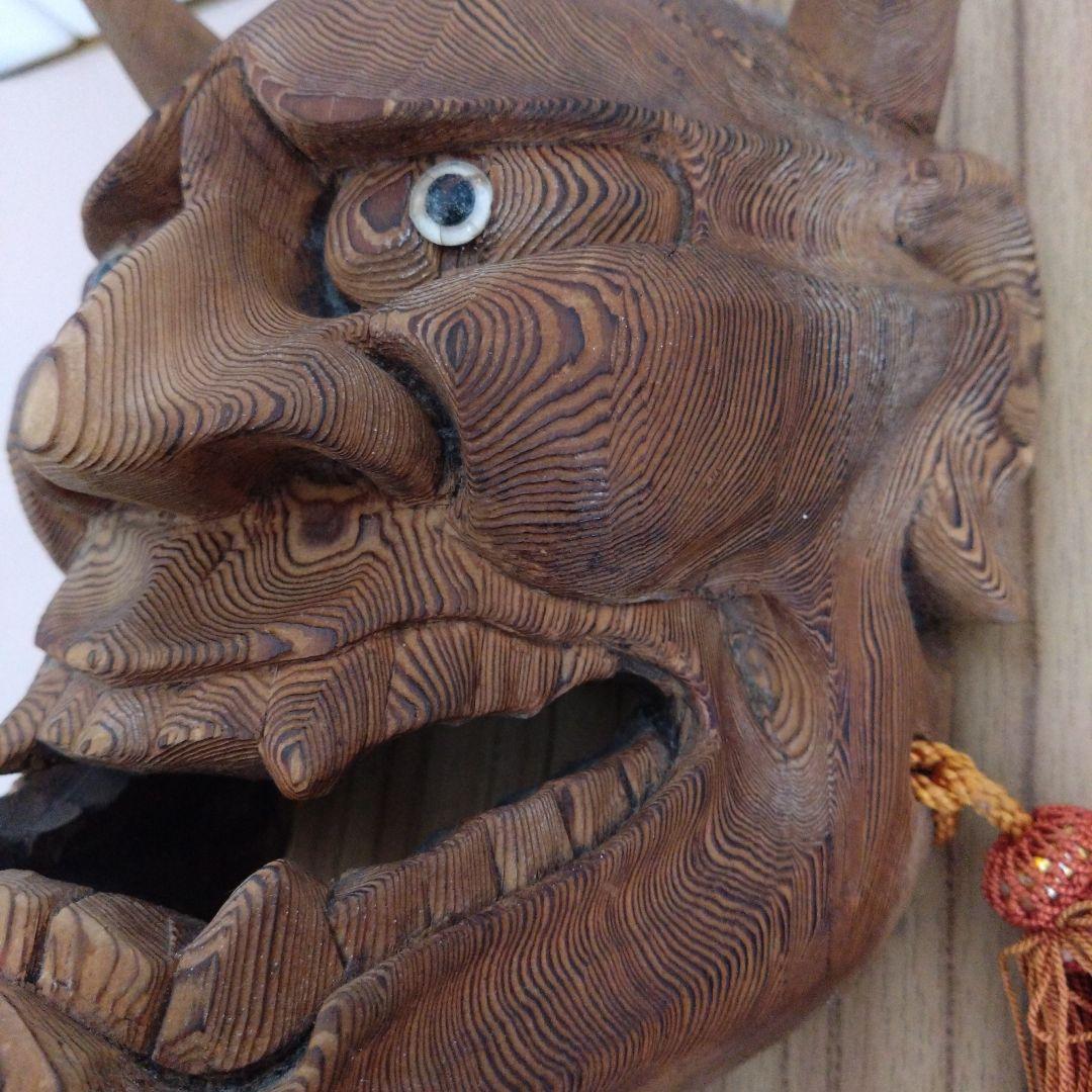 桃太郎さま専用　訳あり　角破損　修復済　木製　般若面