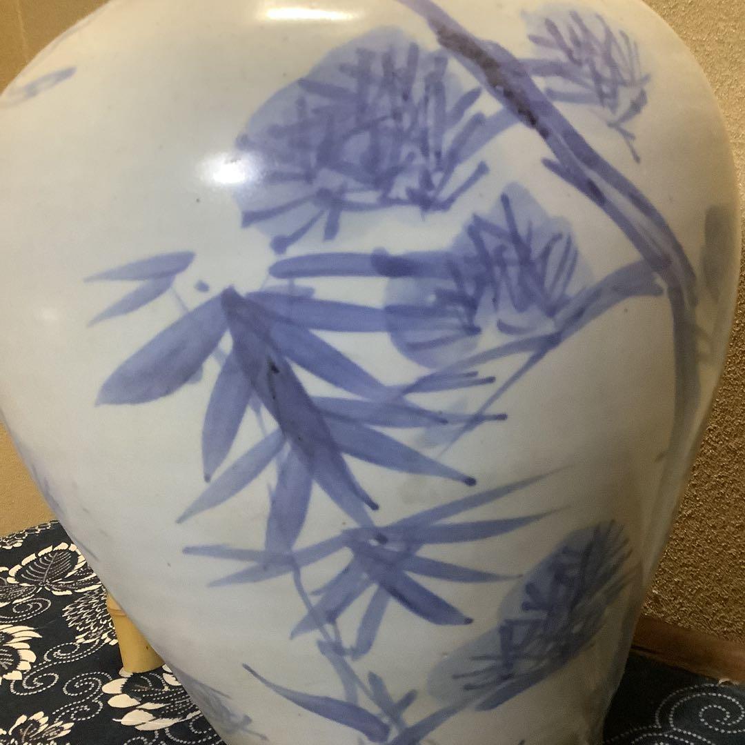 李朝 朝鮮 壺 大壺 花器 花瓶 松笹紋 砂高台 古伊万里・粉