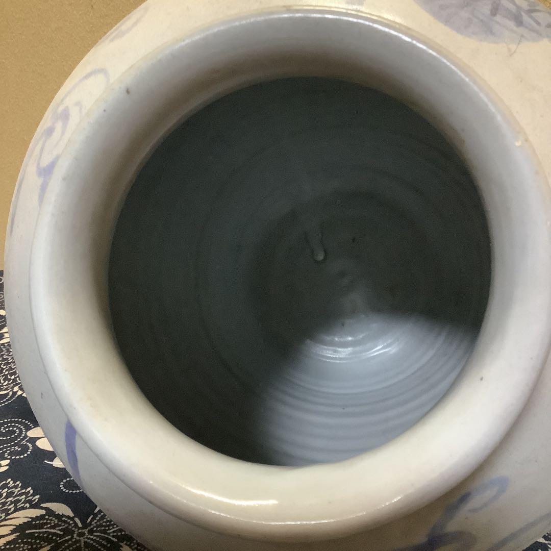 李朝 朝鮮 壺 大壺 花器 花瓶 松笹紋 砂高台 古伊万里・粉