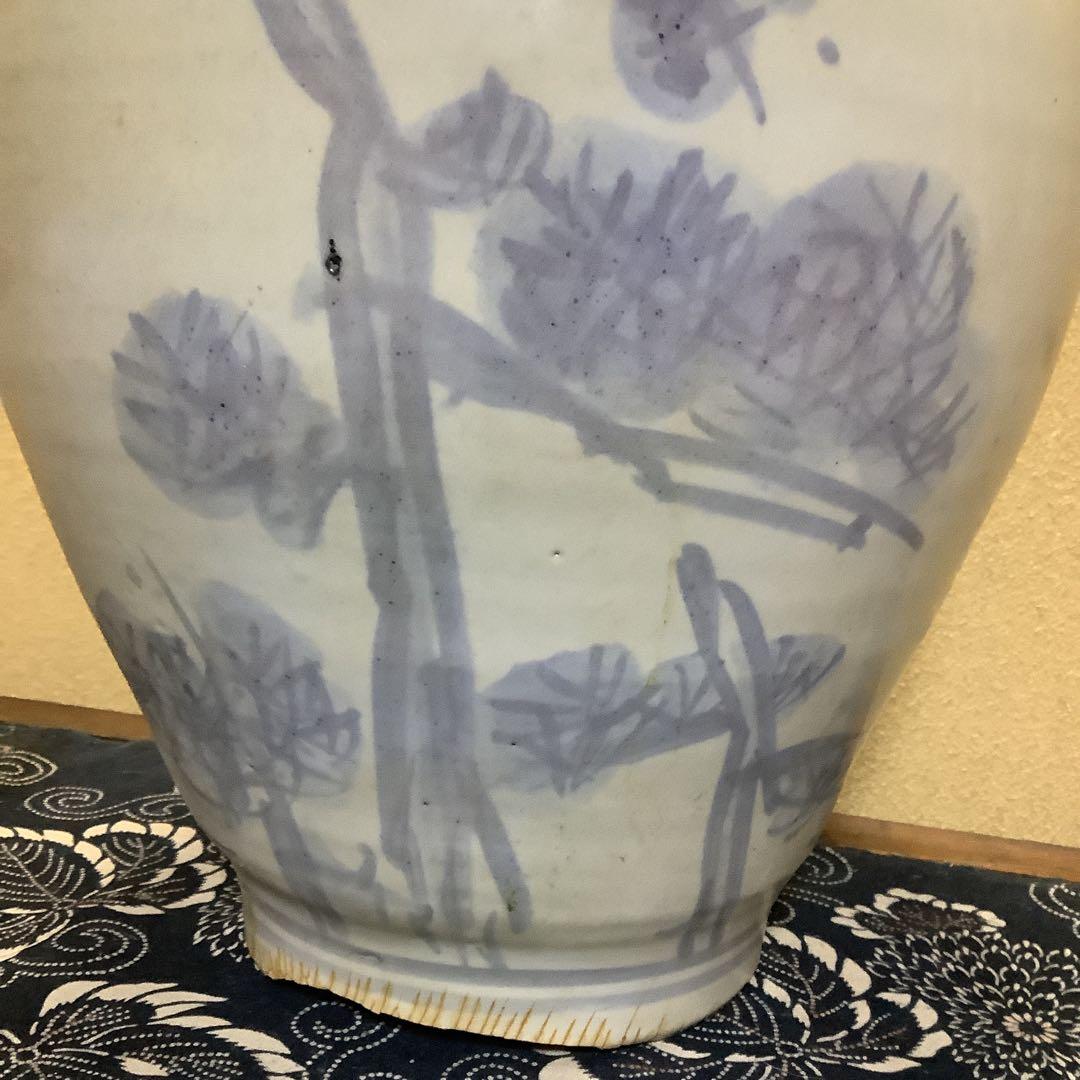 李朝 朝鮮 壺 大壺 花器 花瓶 松笹紋 砂高台 古伊万里・粉