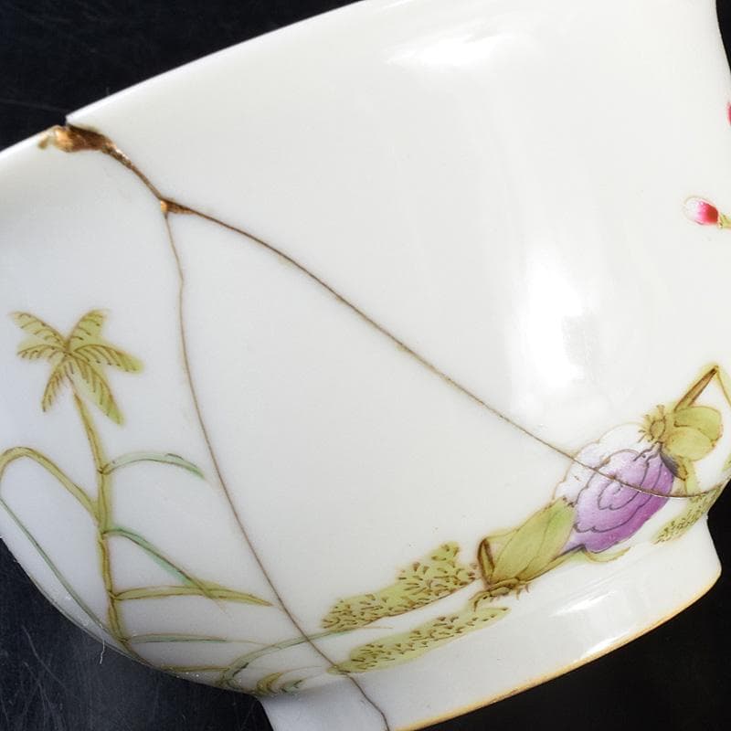 中国 大清光緒年製 粉彩花昆虫文碗 V 7805E