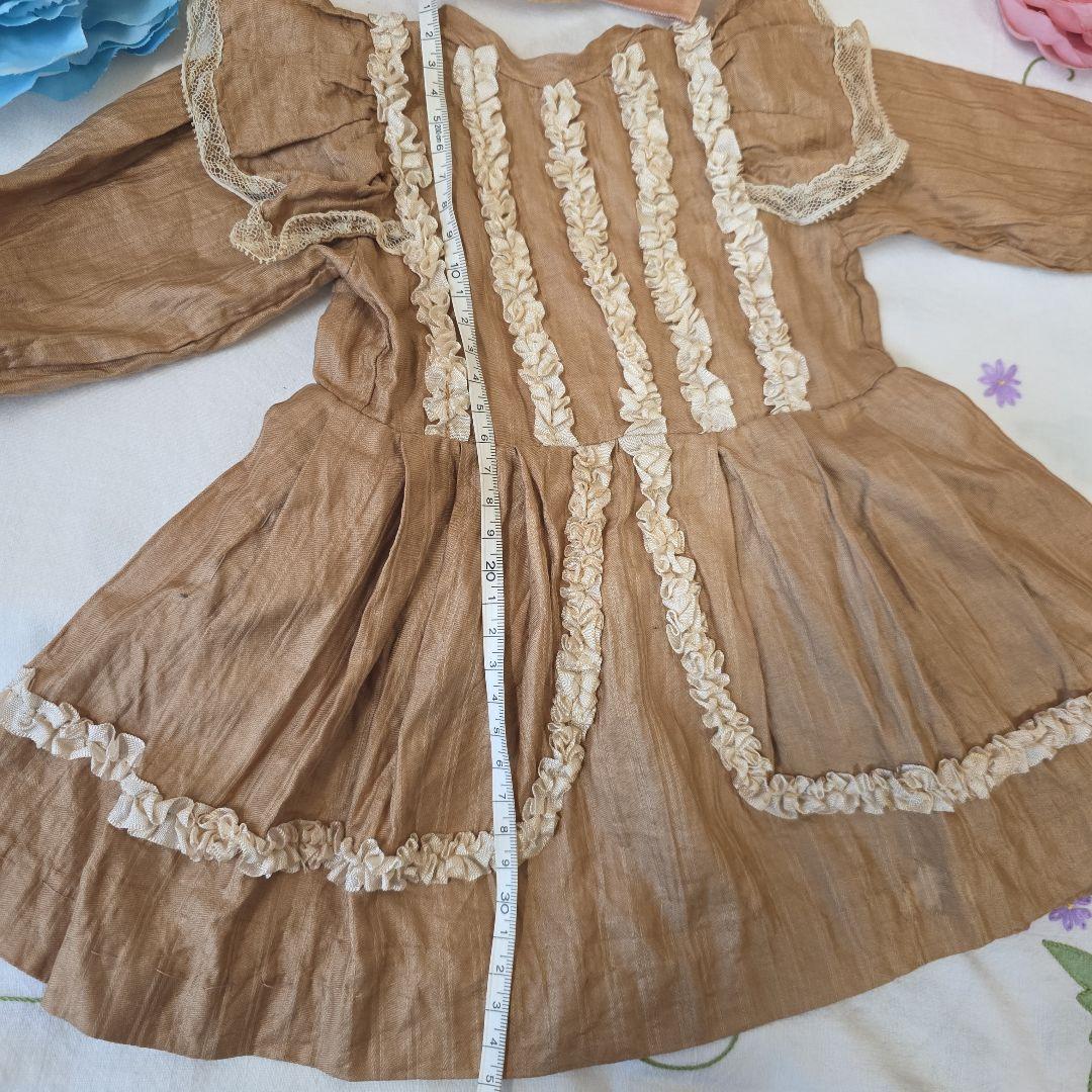 アンティーク ビスクドール用ドレス チョコレート色 布花ボネ付き