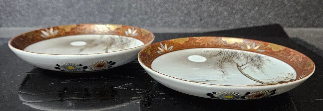 最上作品❗】明治時代 九谷焼 九谷朝日製 金彩色絵 月明かりに柳に