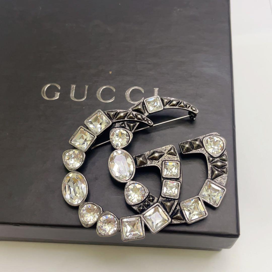 画像追加正規品✨グッチ✨GUCCIクリスタル ダブルG ブローチ