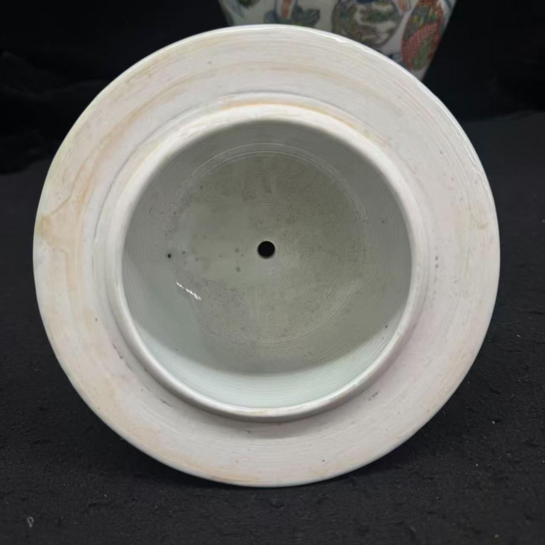 江戸時代中期 古伊万里色絵風景亀鶴図壺 沈香壷 古美術 骨董品