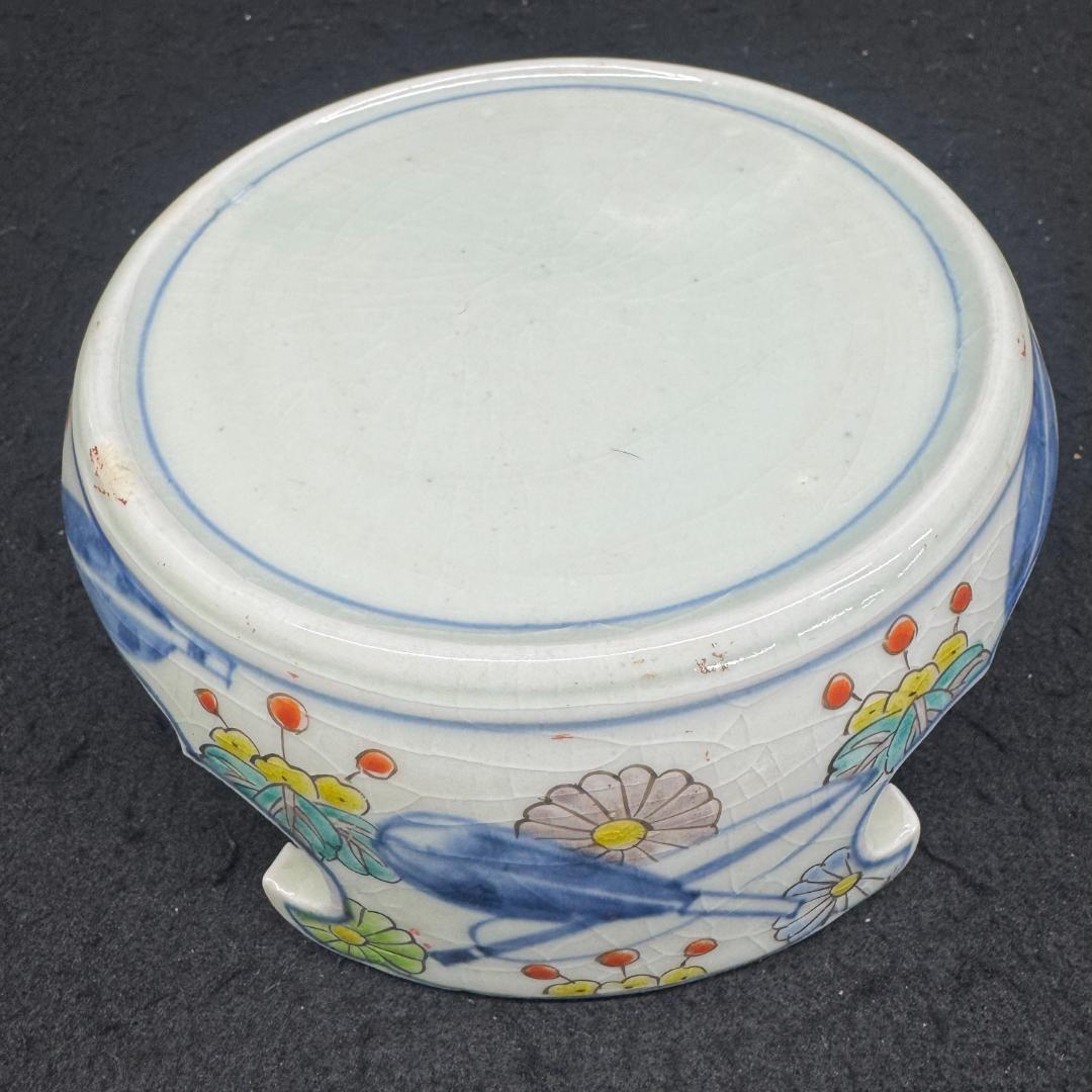 江戸時代中期 古伊万里色絵風景亀鶴図壺 沈香壷 古美術 骨董品