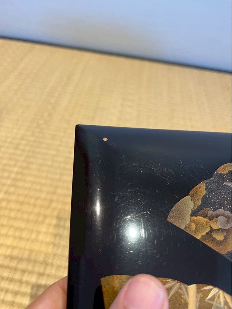 時代漆器 扇面金銀高蒔絵 三段重箱 / 加賀蒔絵 木製漆器 茶懐石道具