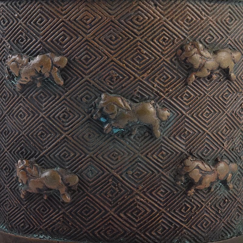 中国 宣徳年製款 古銅宣徳銅 馬刻 持ち手付 透かし蓋香炉 M R8855