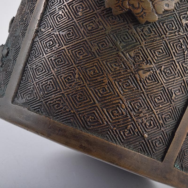 中国 宣徳年製款 古銅宣徳銅 馬刻 持ち手付 透かし蓋香炉 M R8855